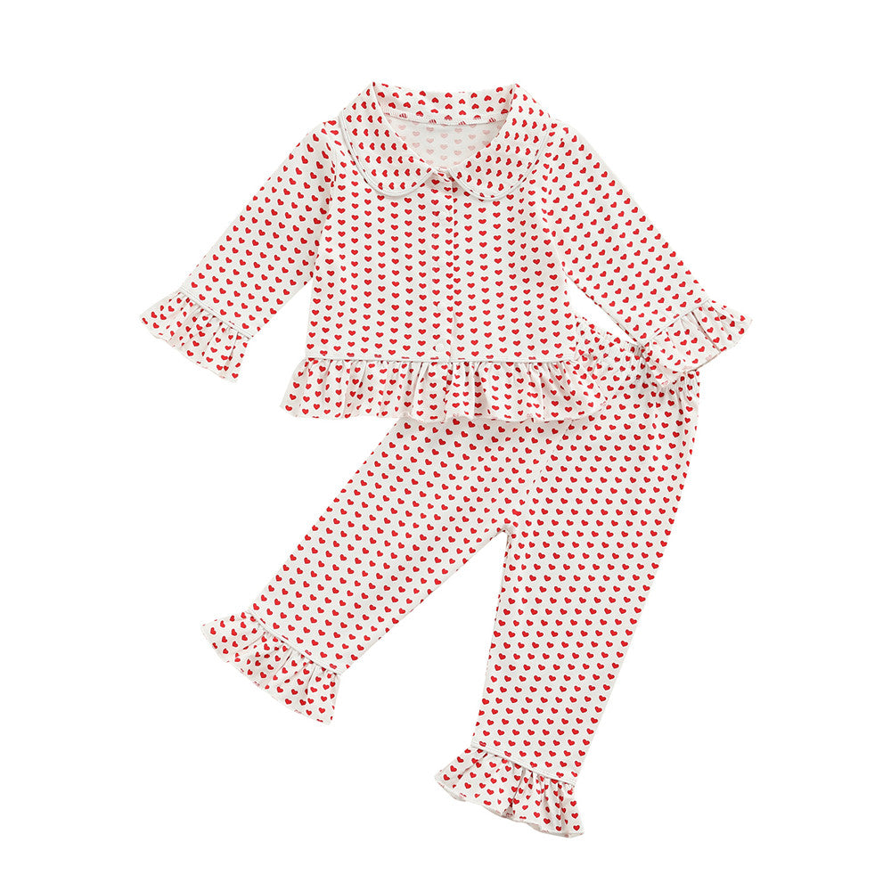 Kid Baby Girl Heart Print Pajama Set Valentine's Day 2 Pcs