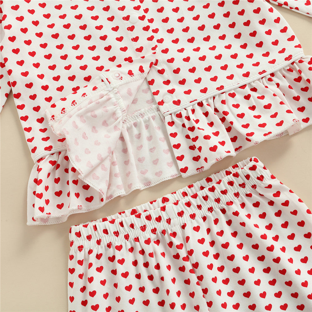 Kid Baby Girl Heart Print Pajama Set Valentine's Day 2 Pcs