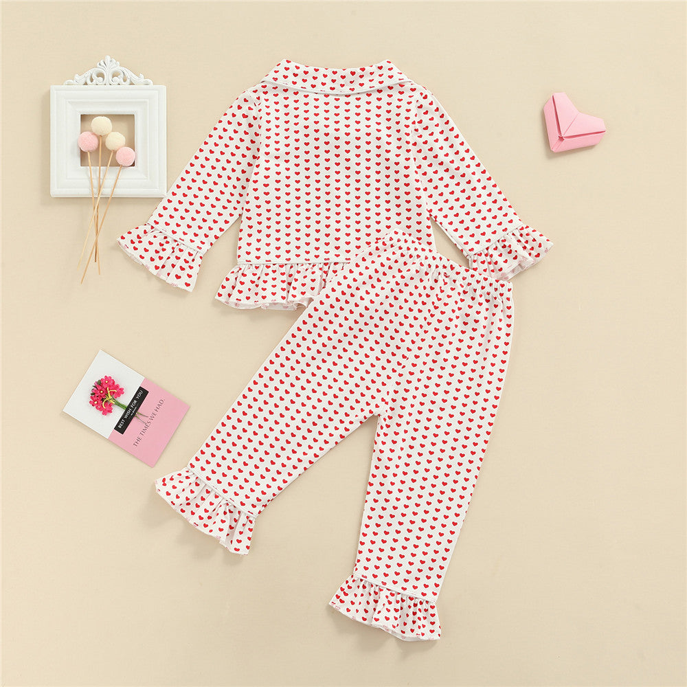 Kid Baby Girl Heart Print Pajama Set Valentine's Day 2 Pcs