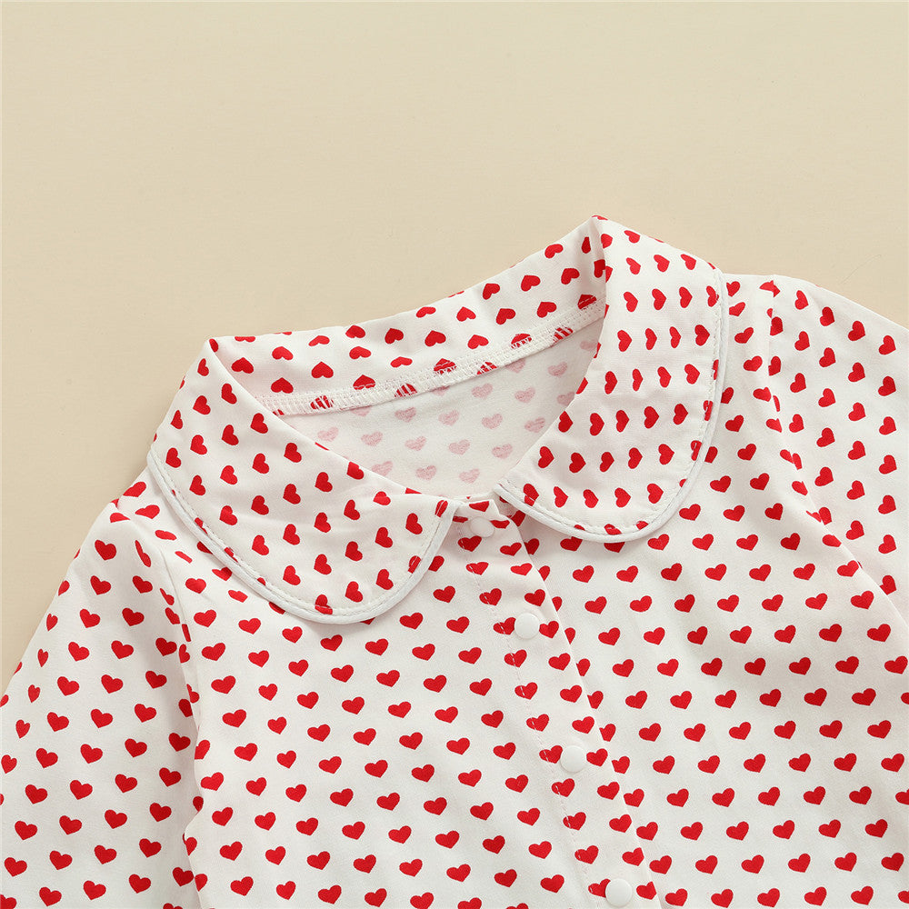 Kid Baby Girl Heart Print Pajama Set Valentine's Day 2 Pcs