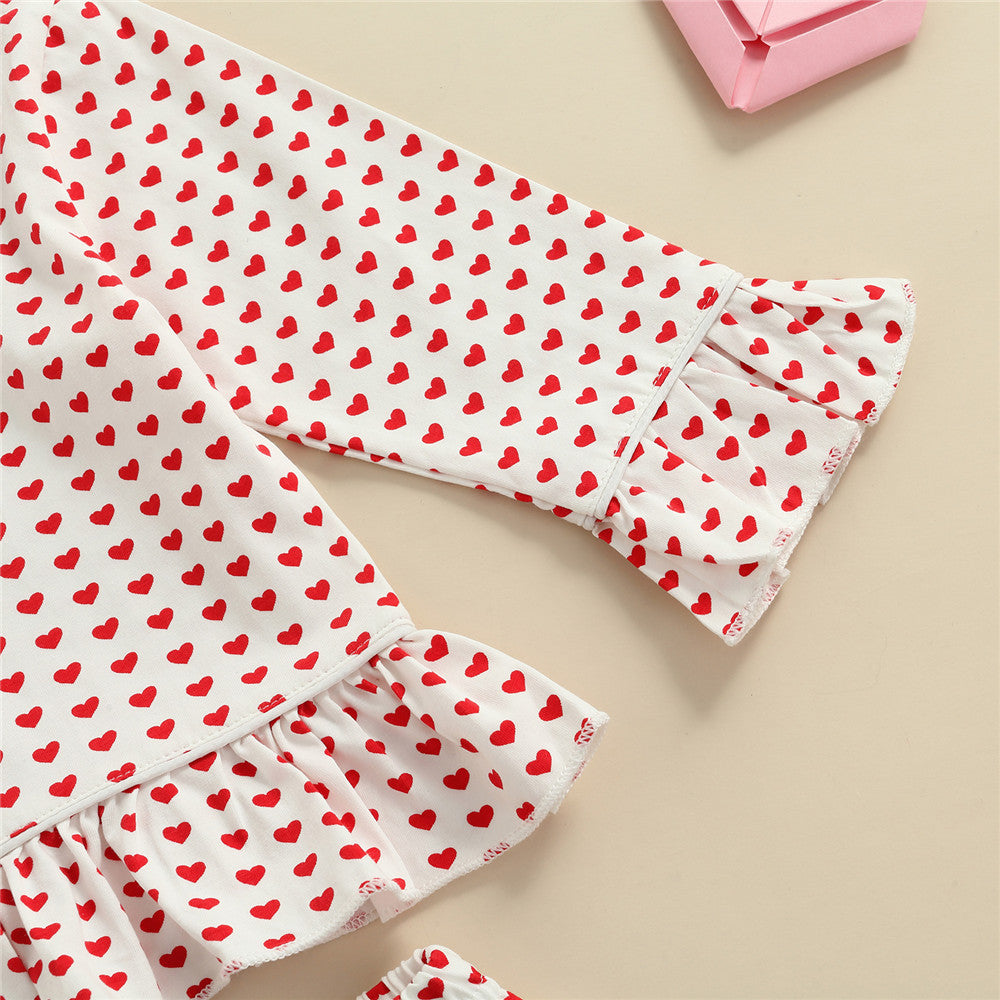 Kid Baby Girl Heart Print Pajama Set Valentine's Day 2 Pcs