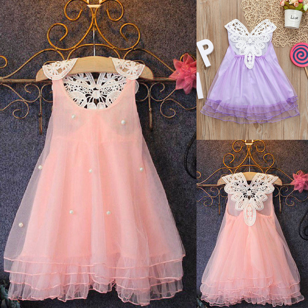 Baby Girls Dress Flower  Princess Party Pageant Pearl Lace Tulle Tutu Dresses - honeylives