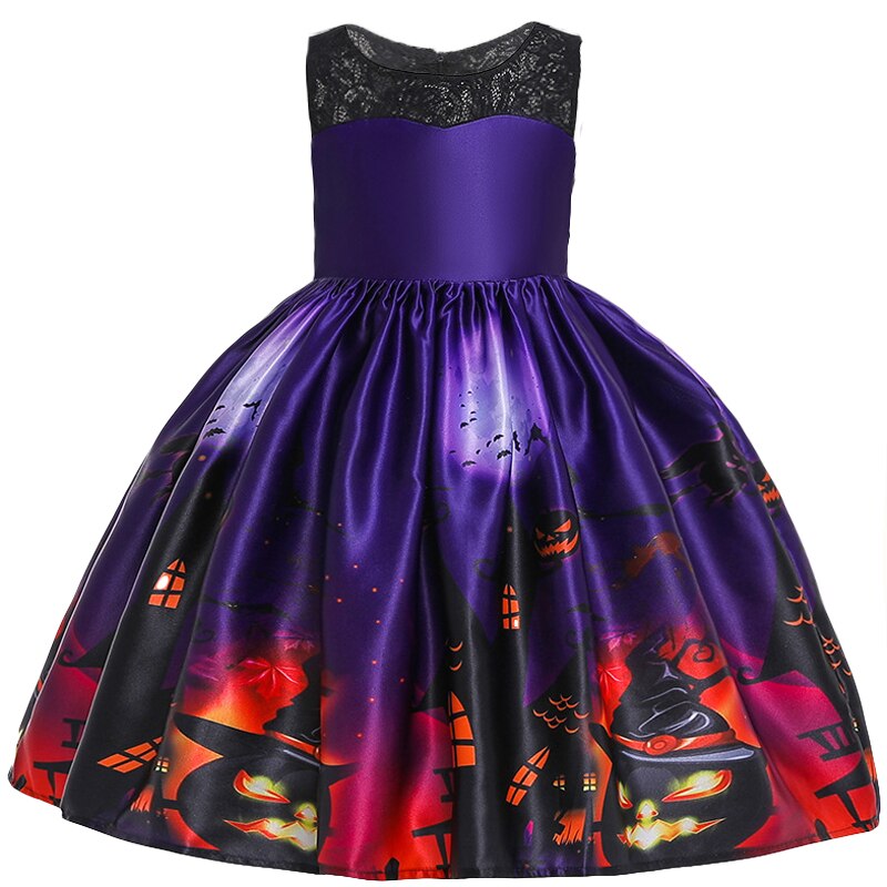 1-10T Kid Girls Halloween Pumpkin Carnival Party Dresses