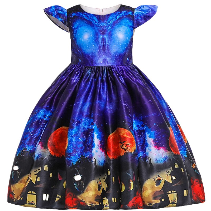 1-10T Kid Girls Halloween Pumpkin Carnival Party Dresses