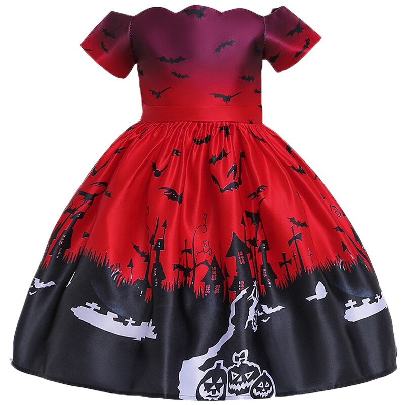 1-10T Kid Girls Halloween Pumpkin Carnival Party Dresses