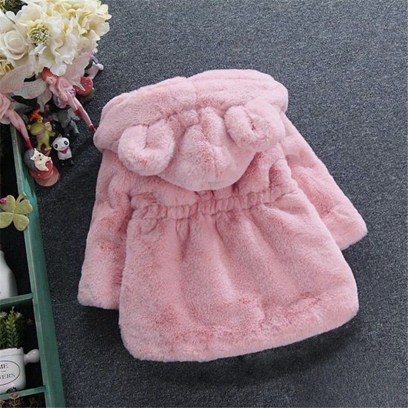 Baby Girls Boys Fashion Coats Artificial Fur Warm Hooded Jacket 1-7Y