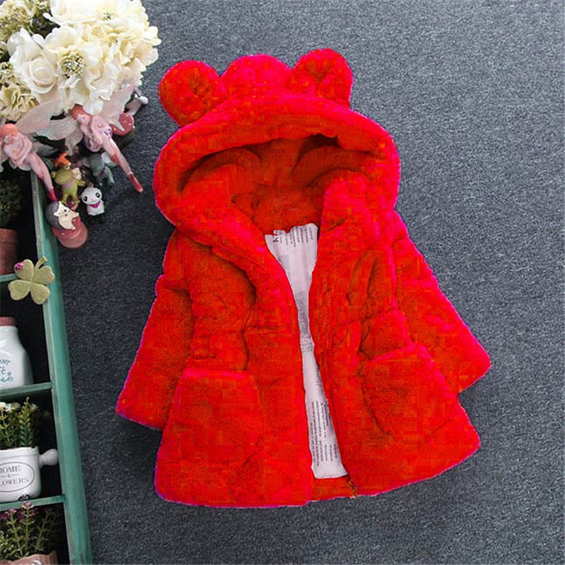 Baby Girls Boys Fashion Coats Artificial Fur Warm Hooded Jacket 1-7Y