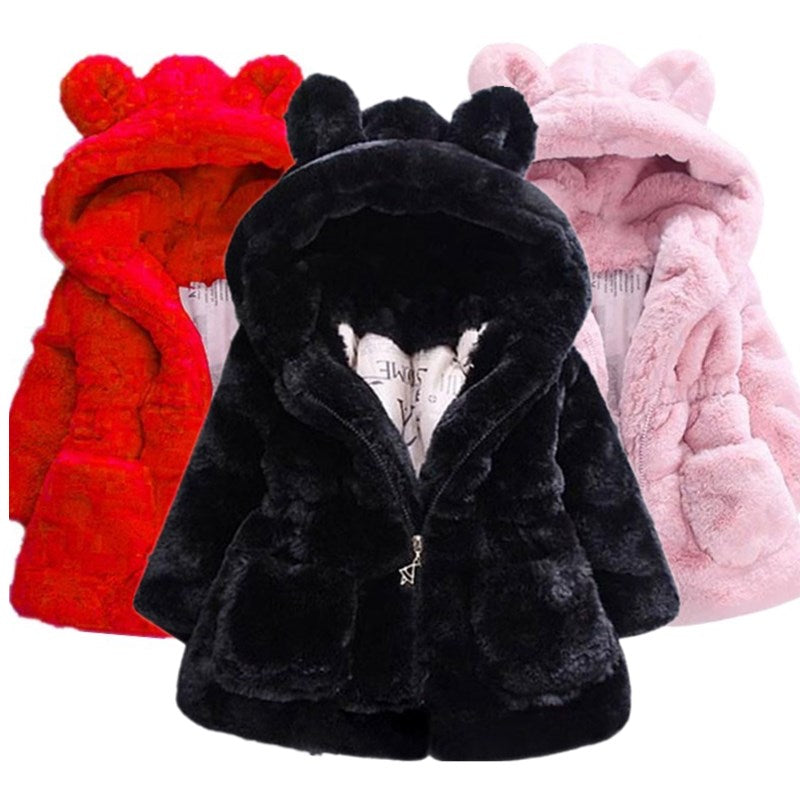 Baby Girls Boys Fashion Coats Artificial Fur Warm Hooded Jacket 1-7Y