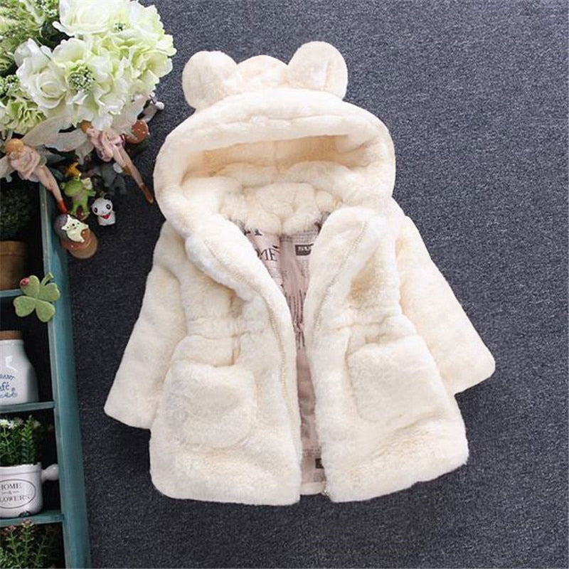 Baby Girls Boys Fashion Coats Artificial Fur Warm Hooded Jacket 1-7Y