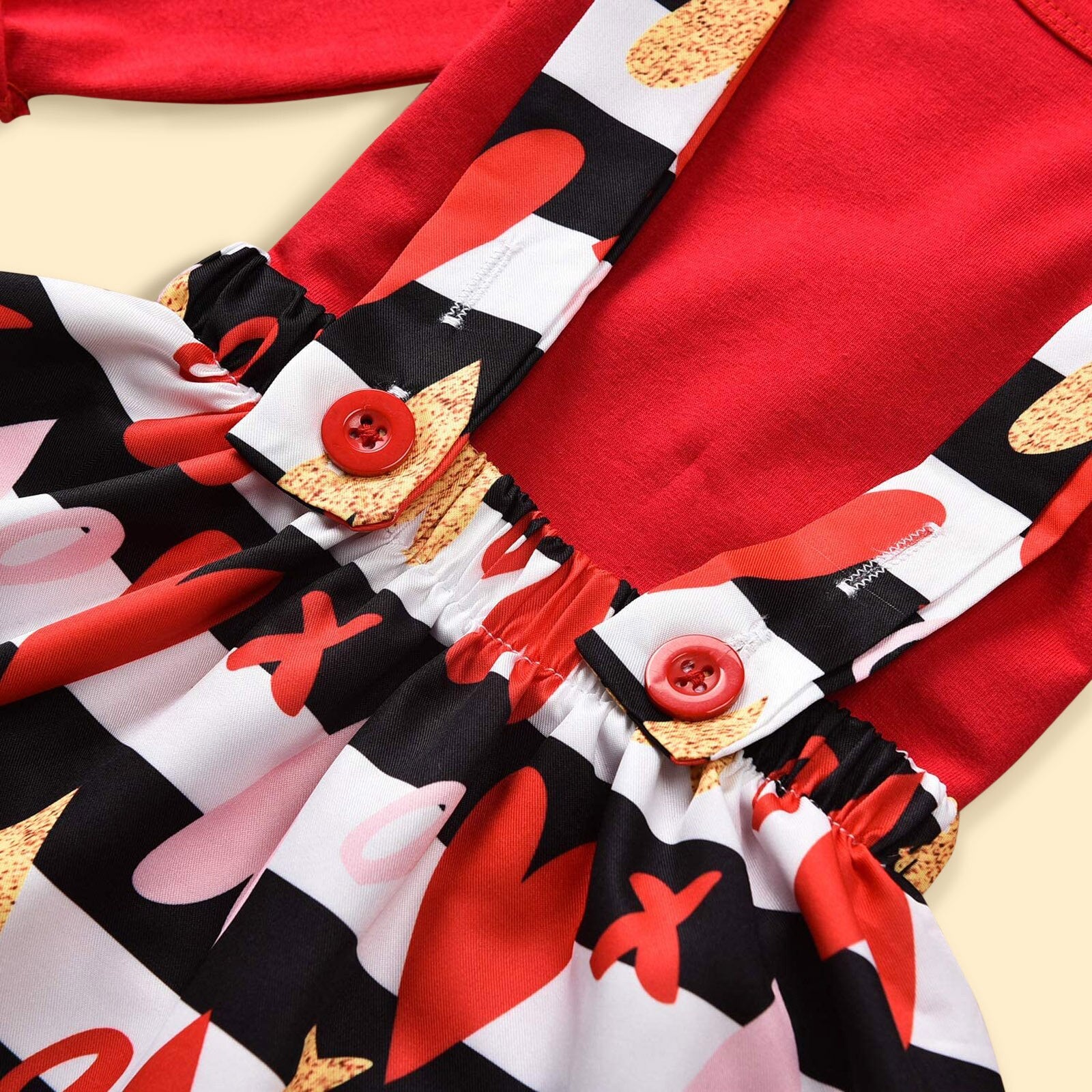 Baby Girls Long Sleeve Valentine Heart Print Tops+Suspender 2Pcs