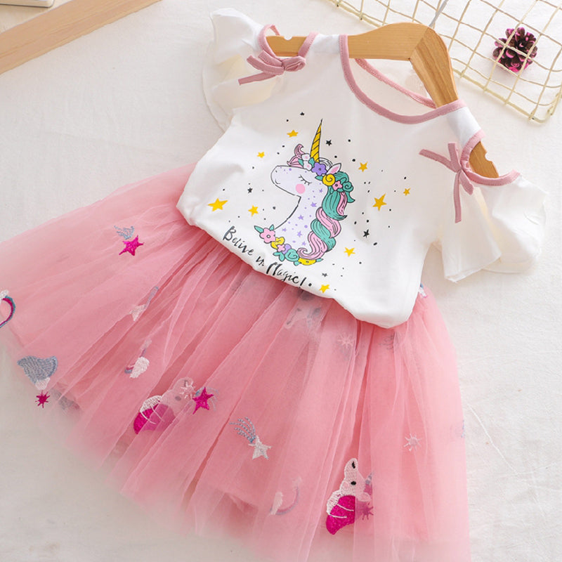 Kid Baby Girls Unicorn Tutu Short Sleeve 2pcs Set