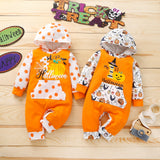 0-12M Baby Halloween Pumpkin Hooded Long Sleeves Romper