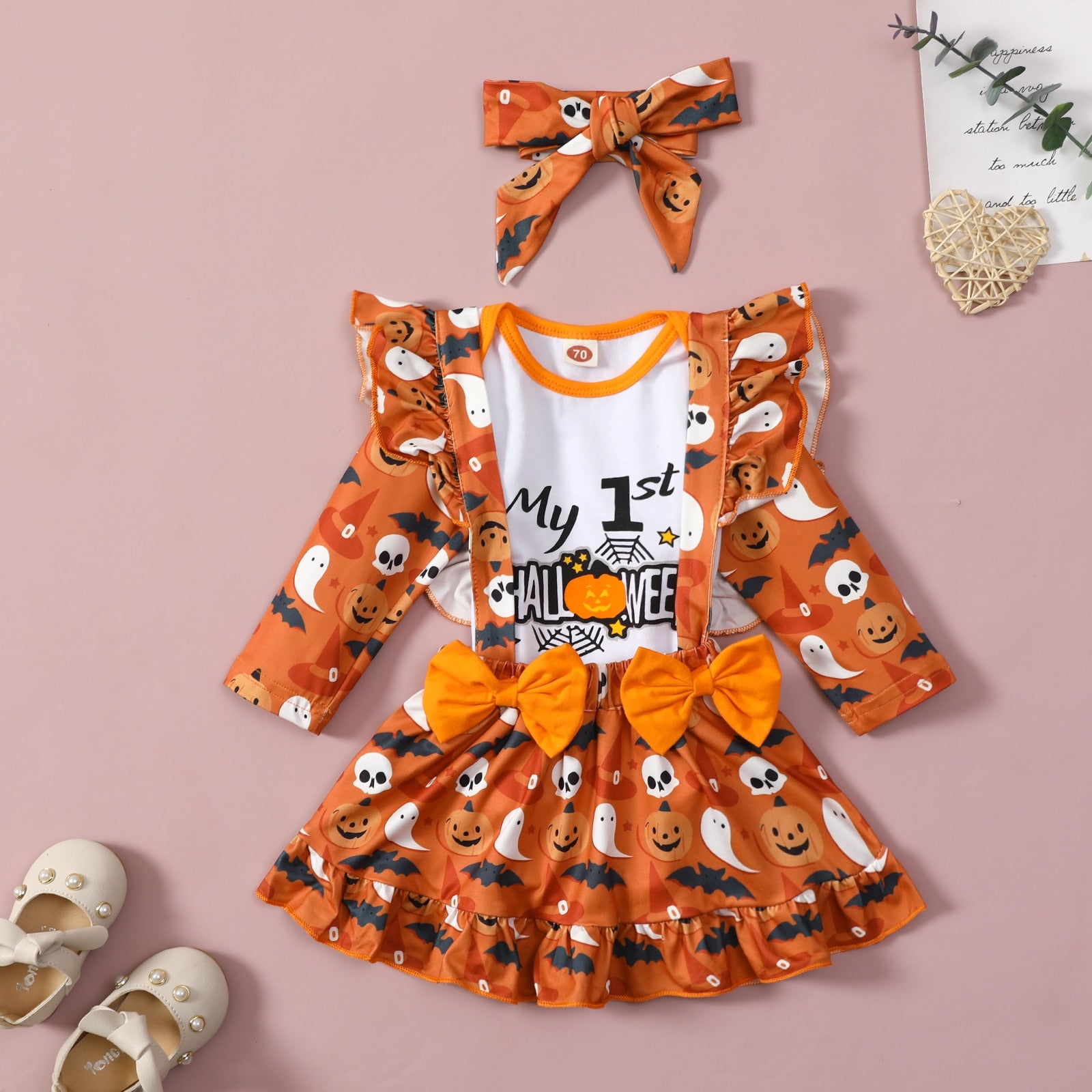 0-18M Baby Girl Halloween Printed Long Sleeve 2 Pcs Sets