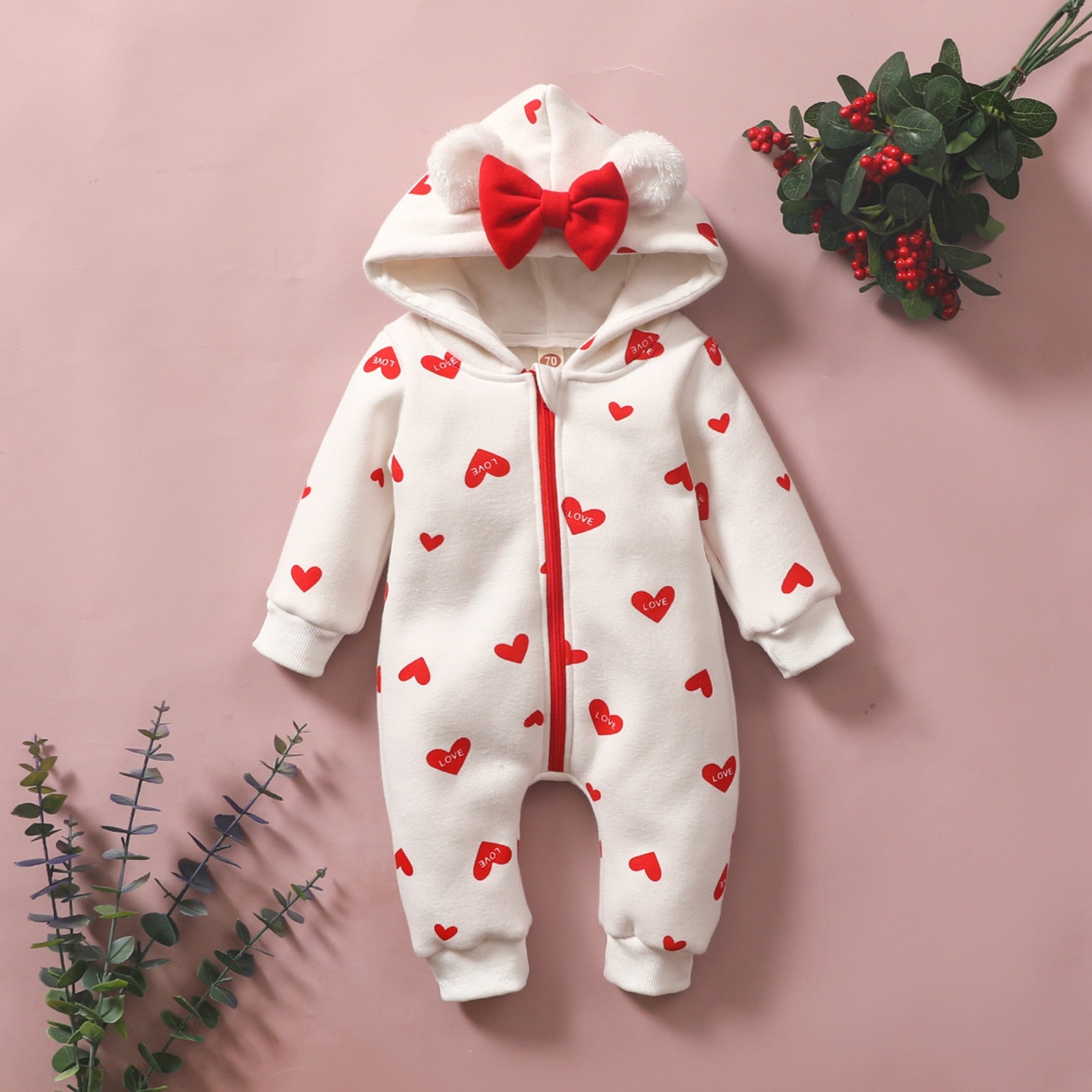 Baby Girl Cartoon Love Print Romper Long Sleeve Jumpsuit Outfits