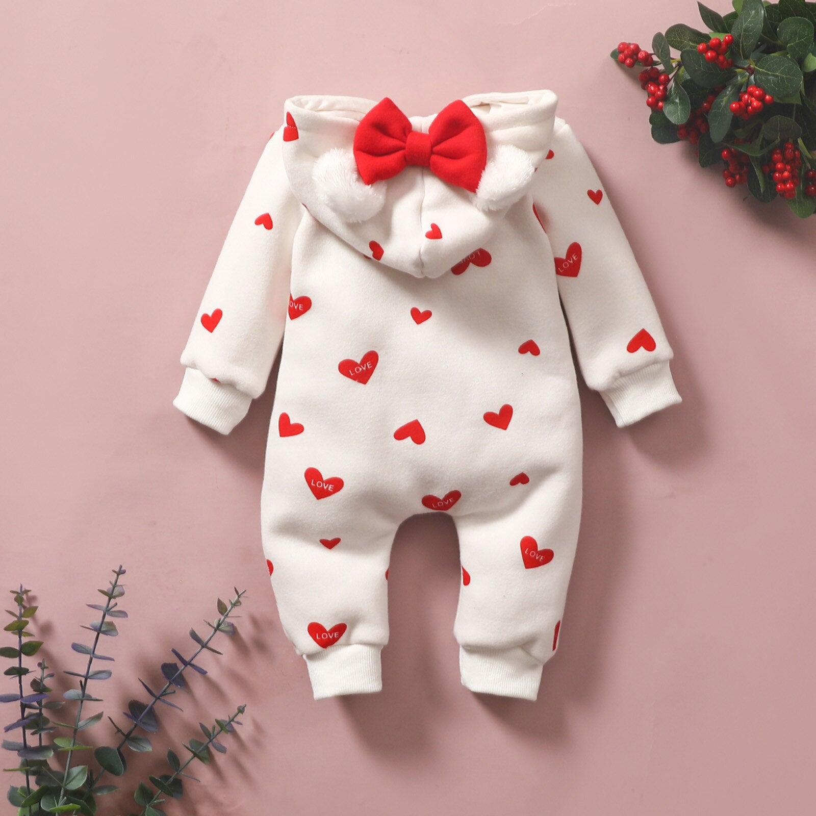 Baby Girl Cartoon Love Print Romper Long Sleeve Jumpsuit Outfits