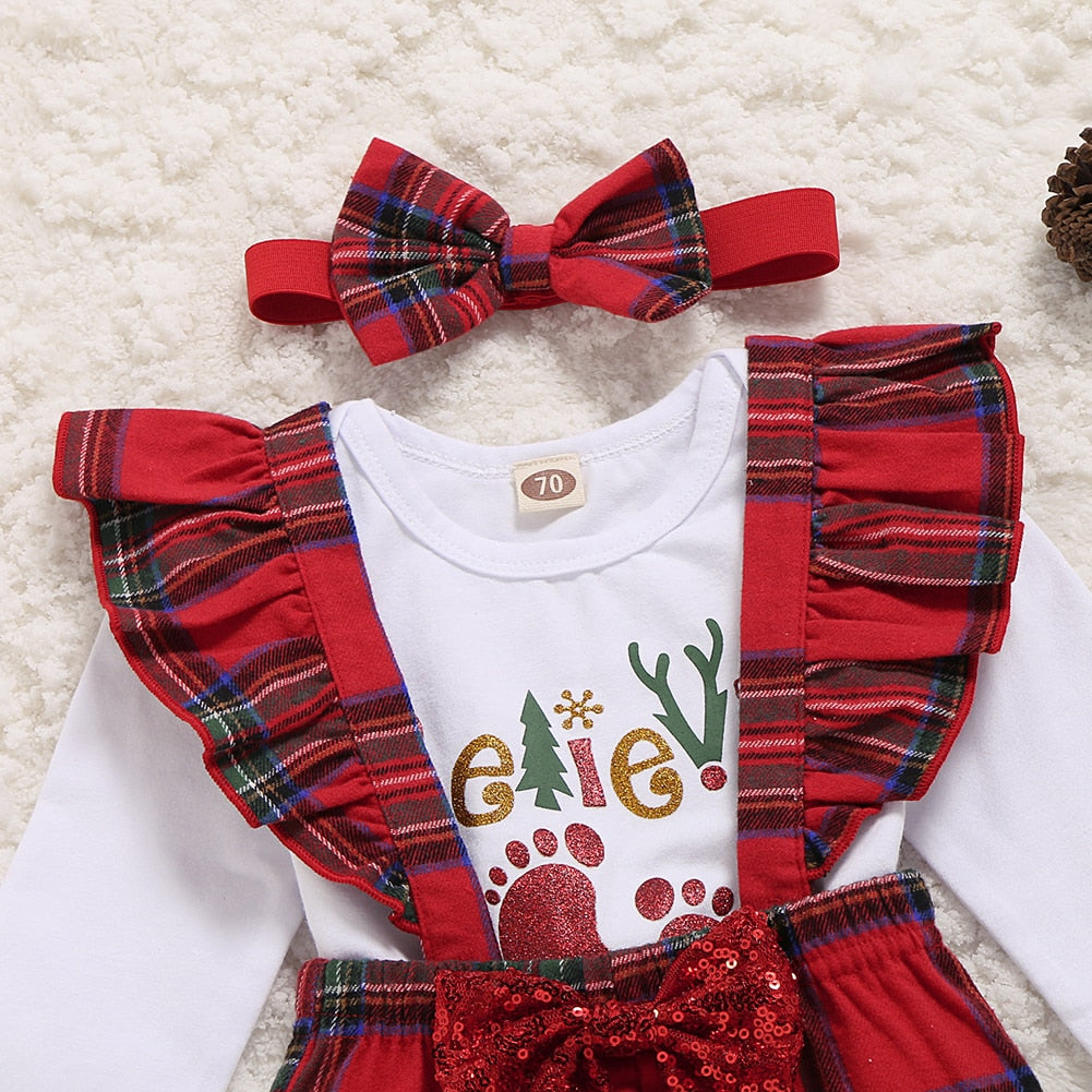 Baby Girl Christmas Jumpsuit 3 Pcs Sets