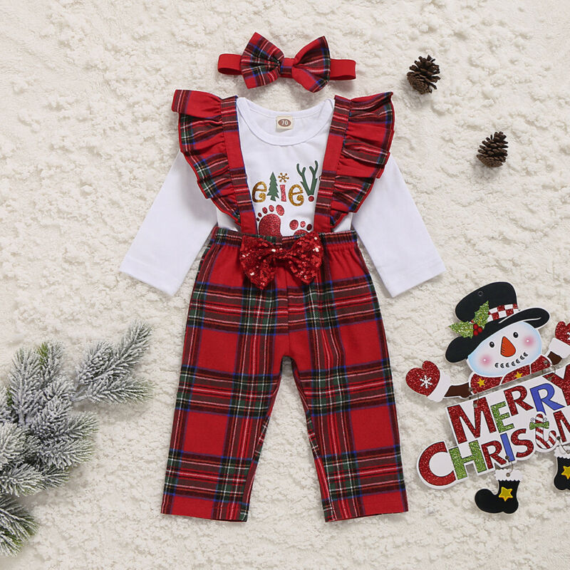 Baby Girl Christmas Jumpsuit 3 Pcs Sets