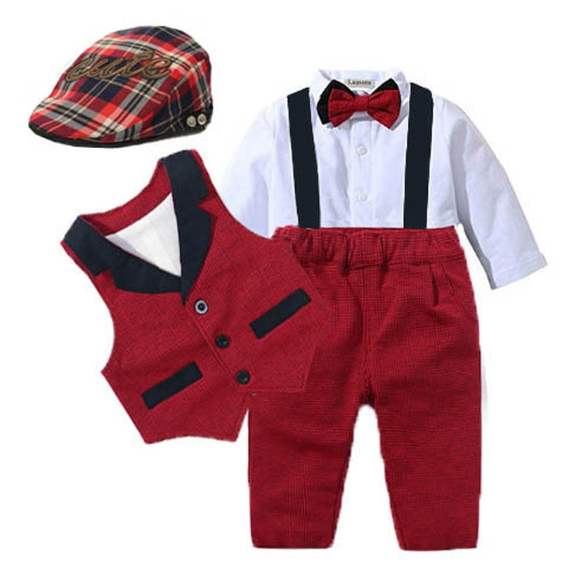 Baby Boys Suits Vest Hat Formal Outfit Party Formal Set 3 Pcs