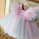 Kid Baby Girl V-neck Pageant Ball Gown Rainbow Fluffy Princess Dresses