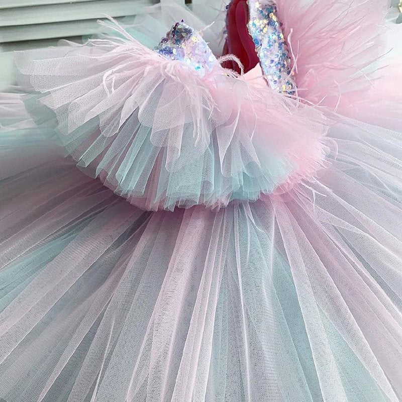 Kid Baby Girl V-neck Pageant Ball Gown Rainbow Fluffy Princess Dresses