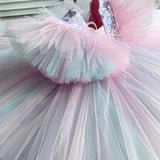 Kid Baby Girl V-neck Pageant Ball Gown Rainbow Fluffy Princess Dresses