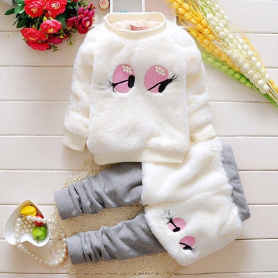 Baby Girl Autumn Winter Suit Smiley Cartoon Thickening Casual Sports 2 Pcs