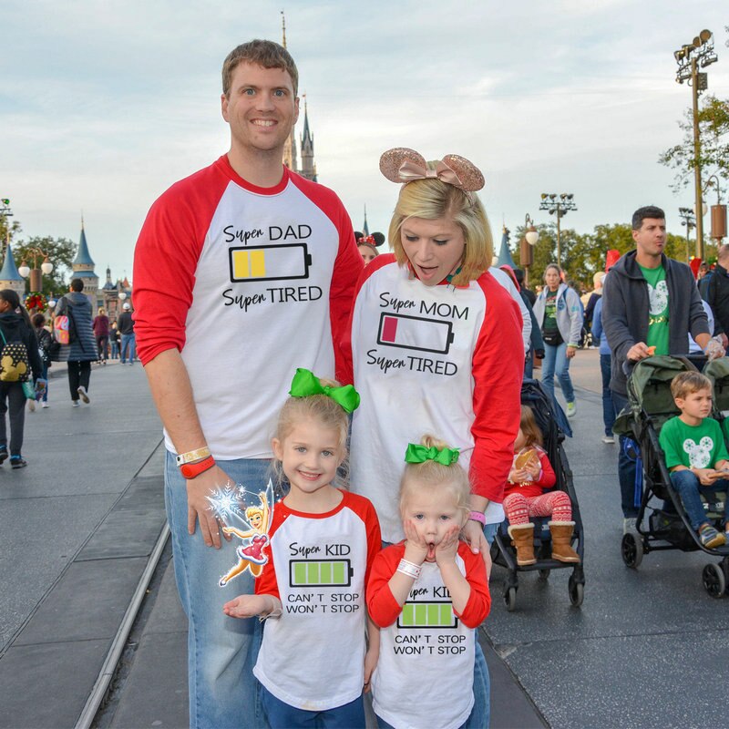 Battery Printed Dad Mom Daughter Son T-Shirts Family Matching Christmas Tops