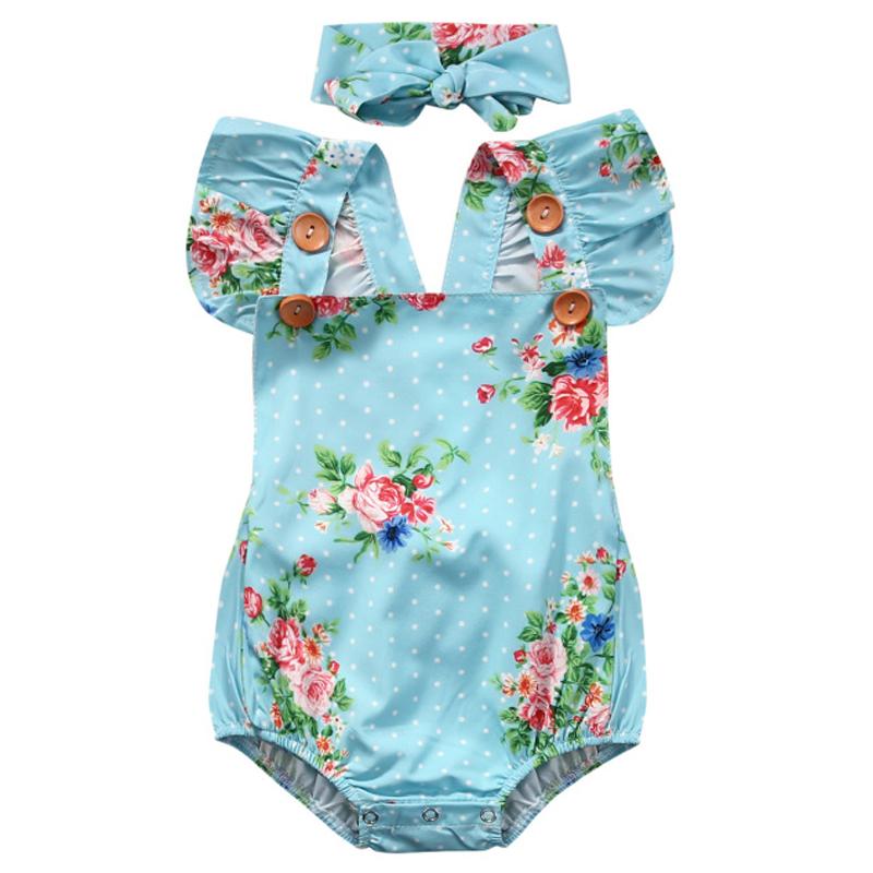 Cute Infant Baby Girls Floral Romper 2 Pcs Set