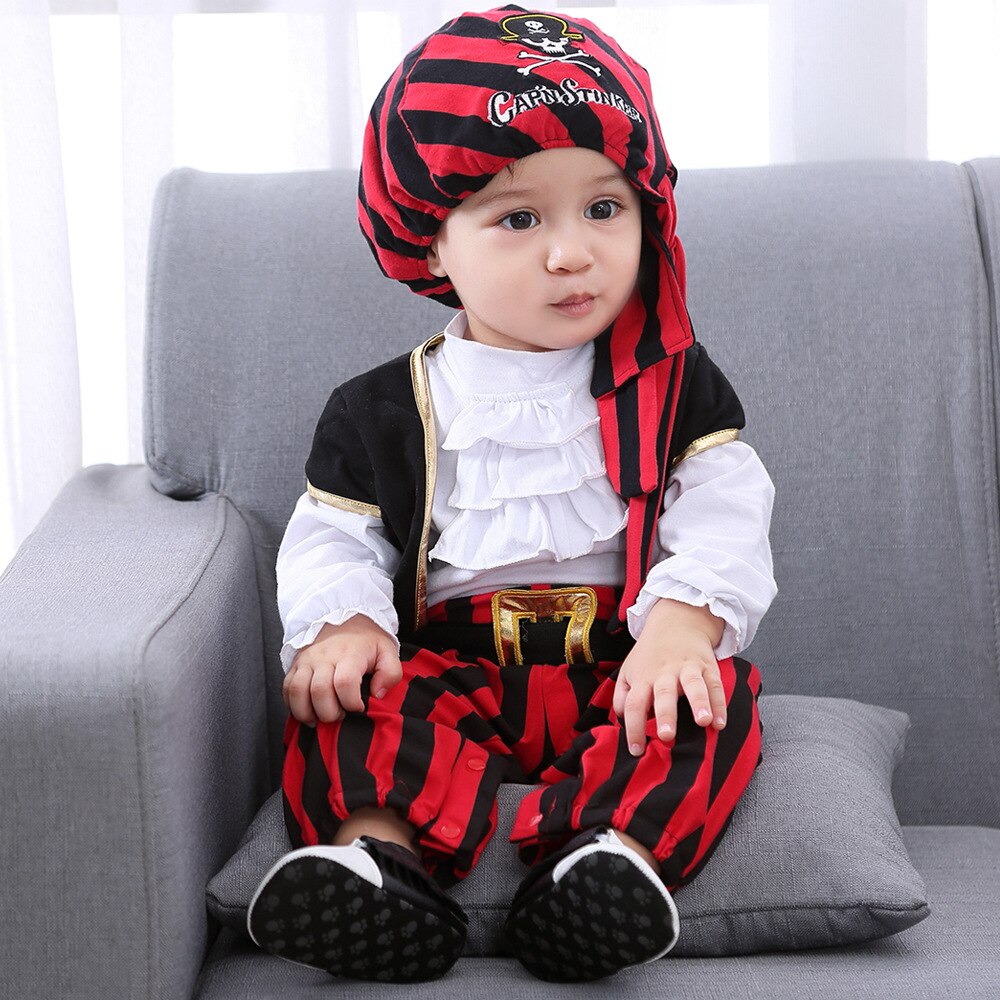 Baby Boy Captain Pirate Costume With Hats Christmas Suit 3 Pcs