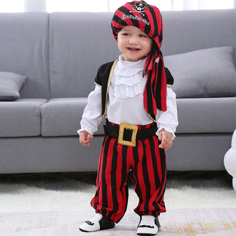 Baby Boy Captain Pirate Costume With Hats Christmas Suit 3 Pcs