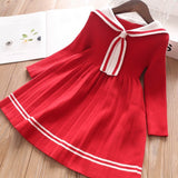 Girls Dress Cartoon Rabbit Sailor Collar New Knitted Preppy Dress 2-10 Years