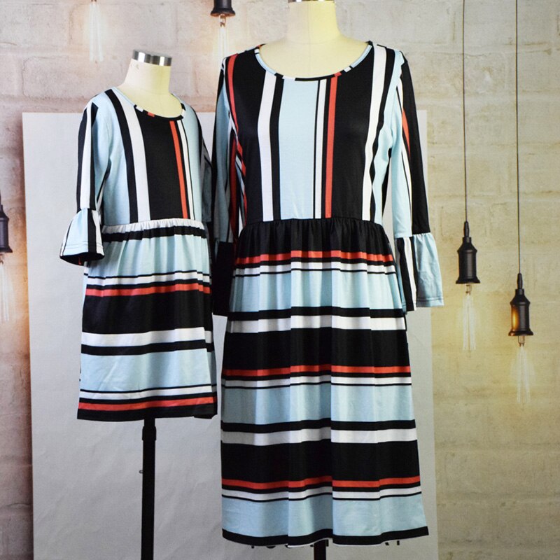 Family Matching Mother Daughter Autumn Ruffle Sleeve Loose Dress