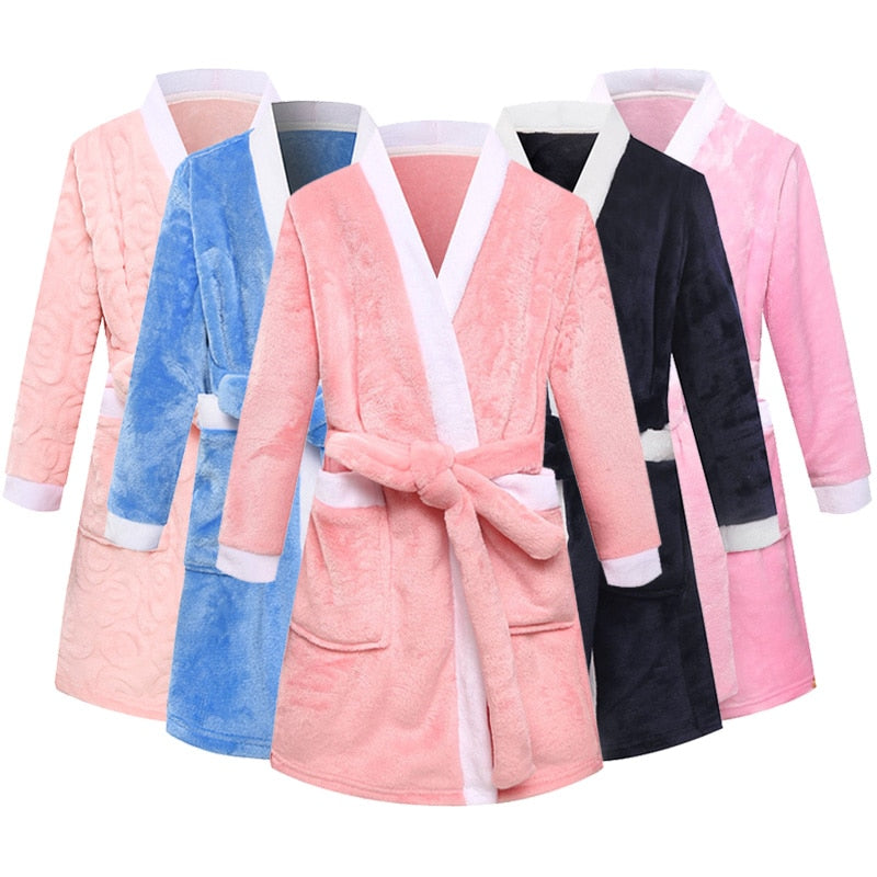 Child Bathrobe Kids Flannel Bathing Robe Sleepwear Fleece Pajamas