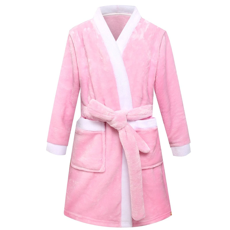 Child Bathrobe Kids Flannel Bathing Robe Sleepwear Fleece Pajamas