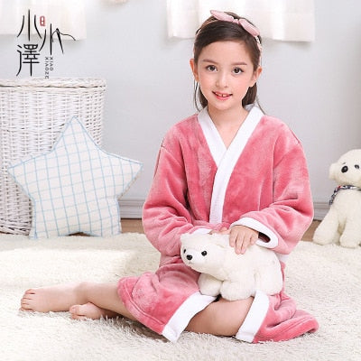 Child Bathrobe Kids Flannel Bathing Robe Sleepwear Fleece Pajamas