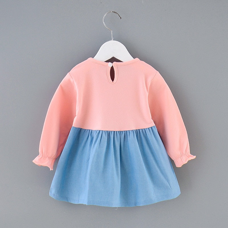 Baby Girl Outfit Bowknot Stitching Suspenders Sweet Dress 2 Pcs 1-4Y