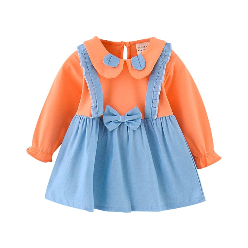 Baby Girl Outfit Bowknot Stitching Suspenders Sweet Dress 2 Pcs 1-4Y