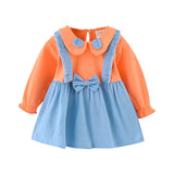 Baby Girl Outfit Bowknot Stitching Suspenders Sweet Dress 2 Pcs 1-4Y