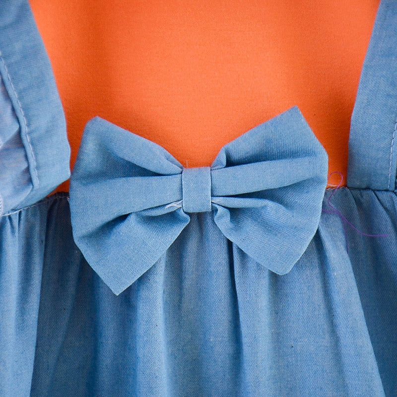 Baby Girl Outfit Bowknot Stitching Suspenders Sweet Dress 2 Pcs 1-4Y