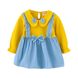 Baby Girl Outfit Bowknot Stitching Suspenders Sweet Dress 2 Pcs 1-4Y