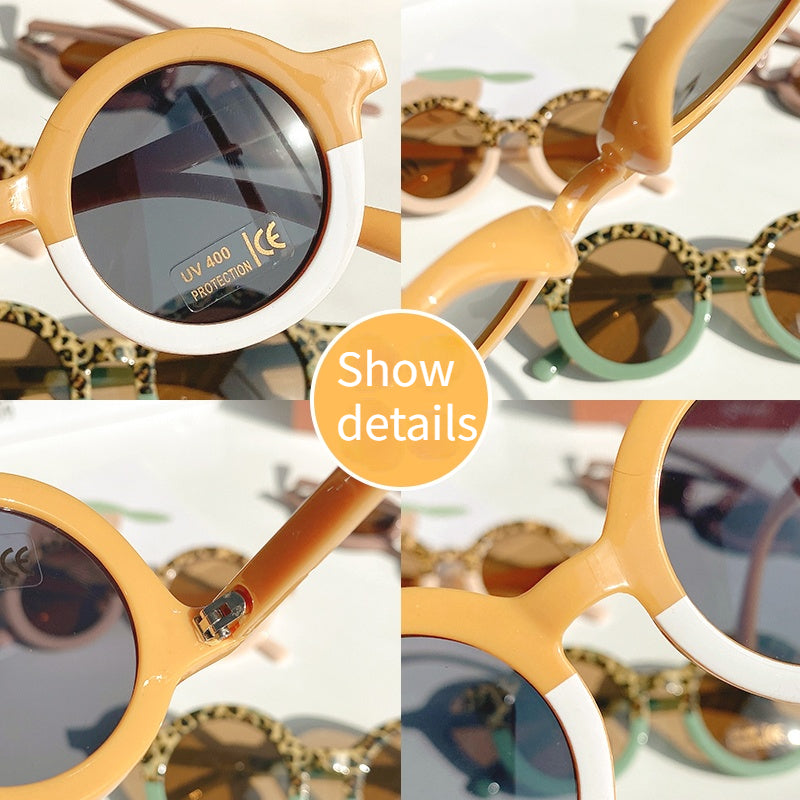 Kid Baby Cute Leopard Cartoon Bear Shape Round Sunglasses
