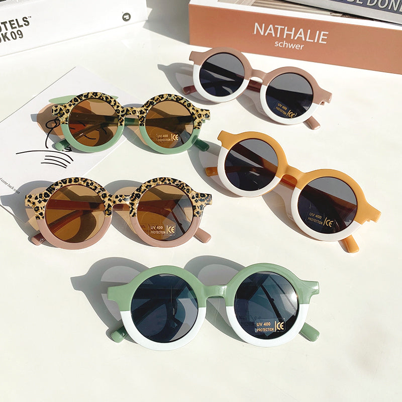 Kid Baby Cute Leopard Cartoon Bear Shape Round Sunglasses