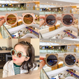 Kid Baby Cute Cartoon Bear Flower Round UV400 Sunglasses