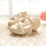 Girls Sandals Fashion Lace Butterfly Knot Female Child High Heels Shoes