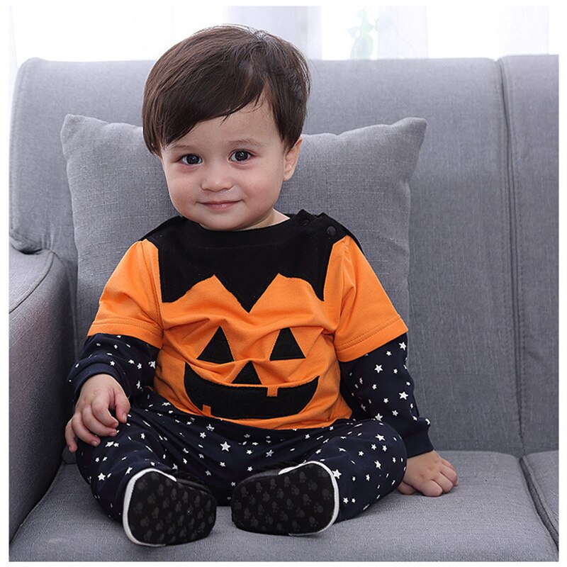 Baby Boy Girl Halloween Suit With Hats Pumpkin Clothing 3 Pcs