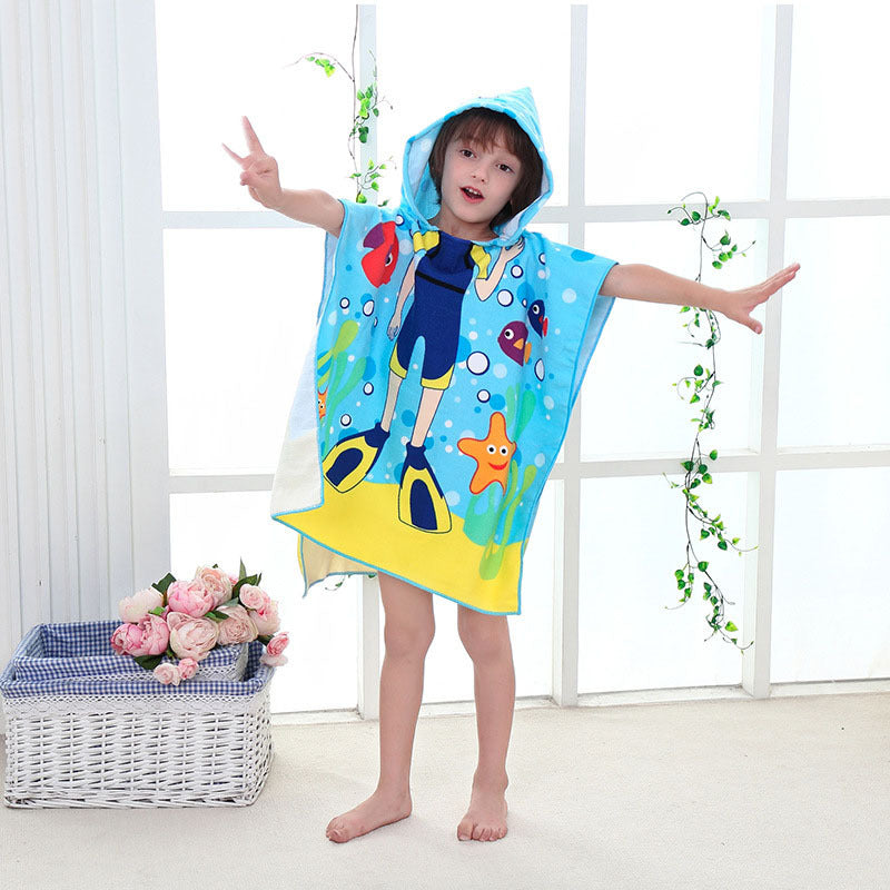 Kid Baby Hooded Cloak Beach Bath Towel Robes Cloak Microfiber Pajamas