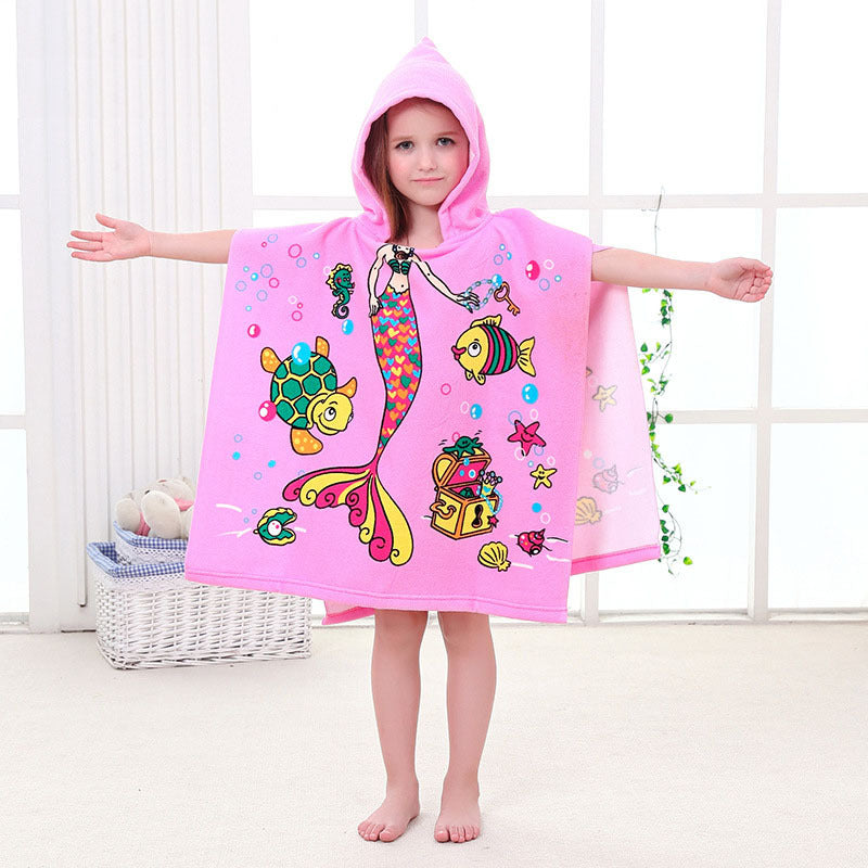 Kid Baby Hooded Cloak Beach Bath Towel Robes Cloak Microfiber Pajamas