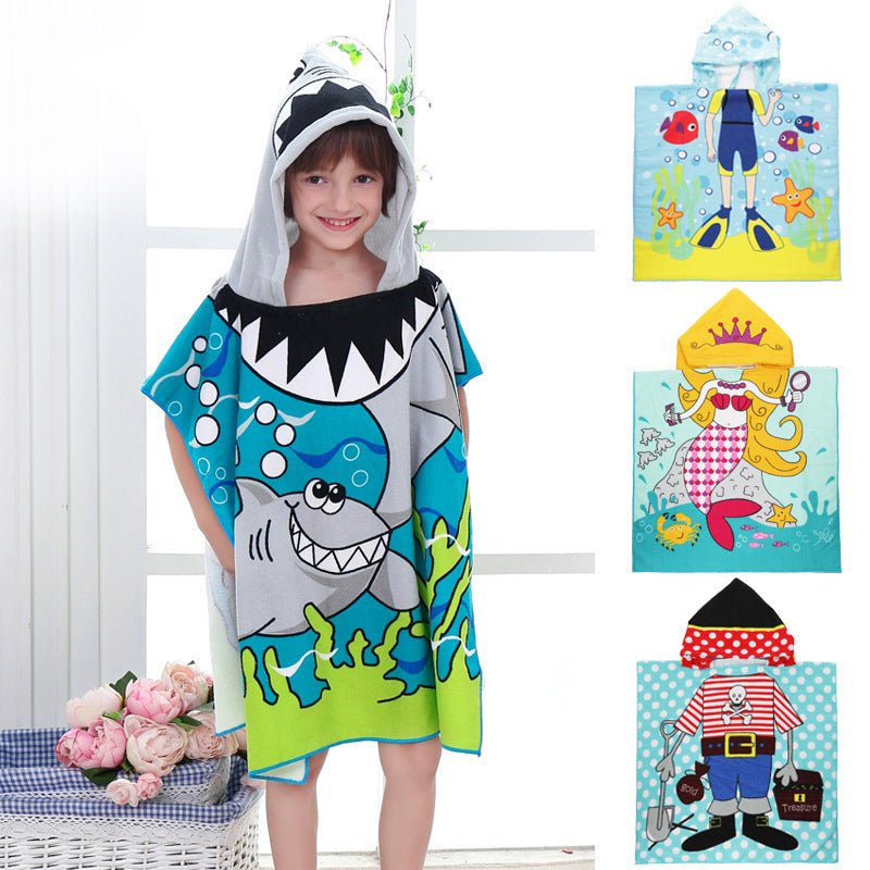 Kid Baby Hooded Cloak Beach Bath Towel Robes Cloak Microfiber Pajamas