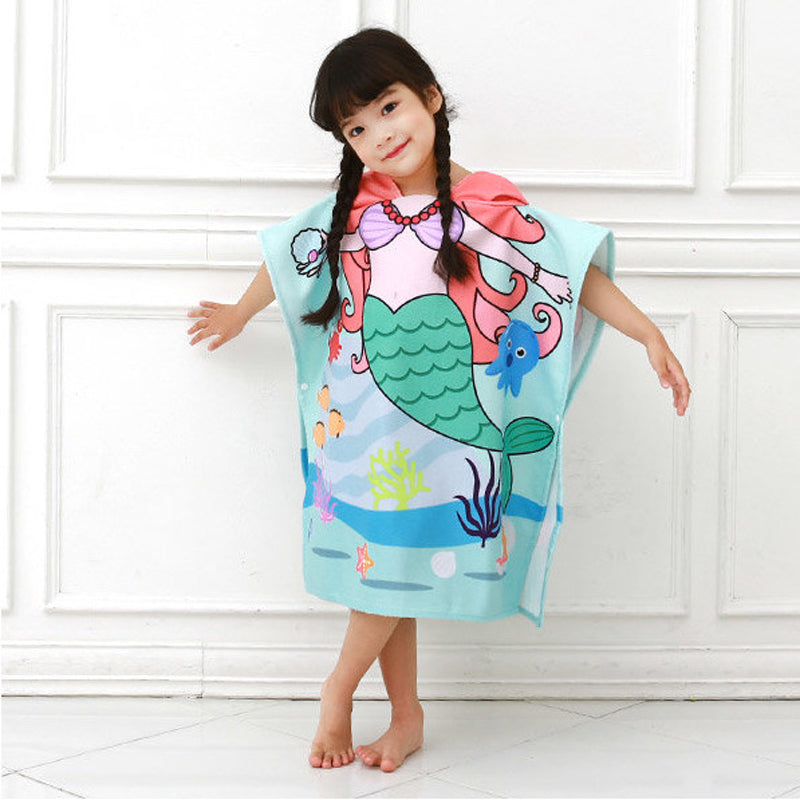 Kid Baby Hooded Cloak Beach Bath Towel Robes Cloak Microfiber Pajamas