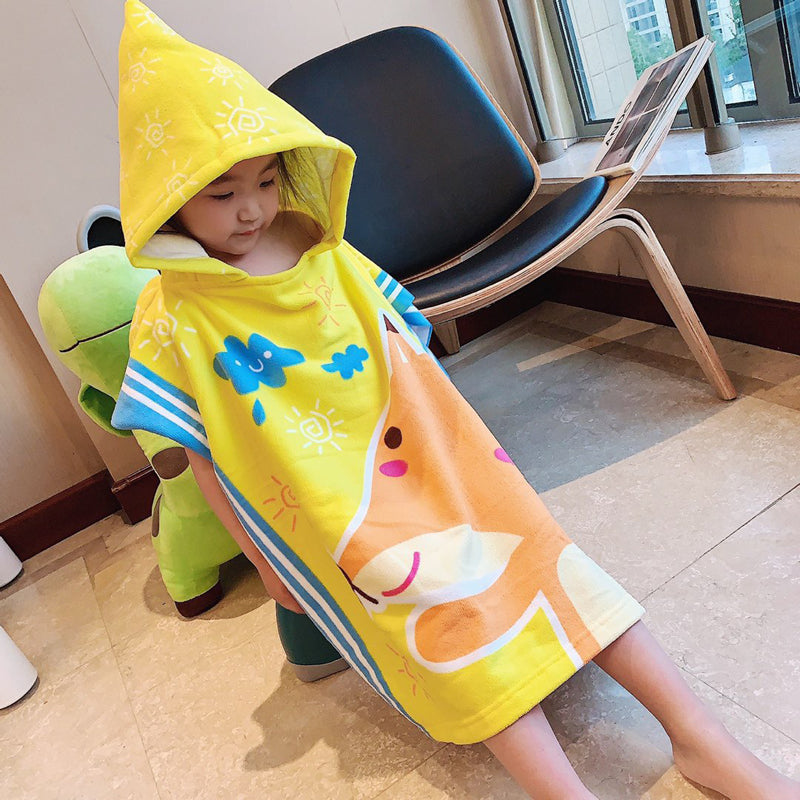 Kid Baby Hooded Cloak Beach Bath Towel Robes Cloak Microfiber Pajamas